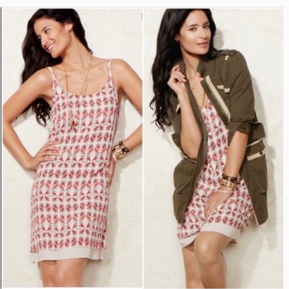 {Cabi} Batik Geometric Sleeveless Slip Dress in Beige - Women's Small - Picture 1 of 11